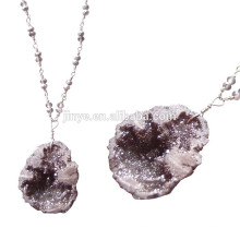 Fashion Long Bohemian Natural Druzy Crystal Stone Beaded Necklace